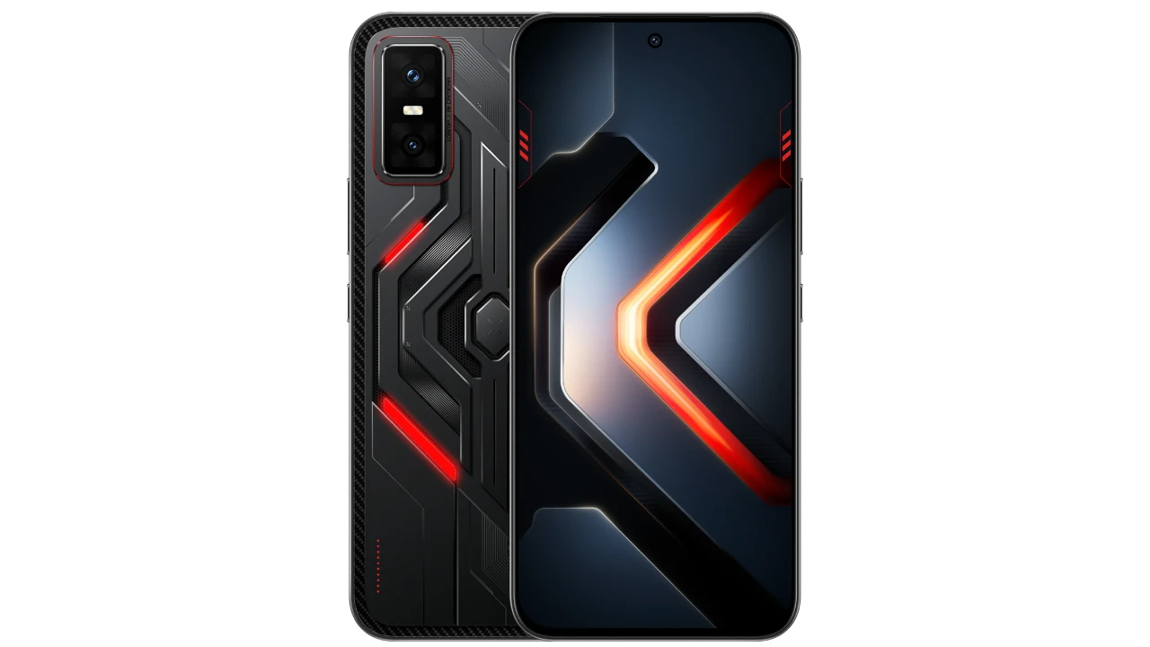 Infinix GT 30 Pro स्मार्टफोन का फ्रंट और बैक डिजाइन, एलईडी लाइटिंग के साथ