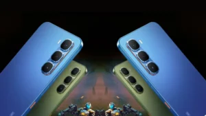 Infinix HOT 60 5G+ to Launch in India on July 11, Features Dimensity 7020 Chipset and 90FPS Gaming Support 5 Rear view of Infinix HOT 60 5G+ in blue and green colors with triple camera setup and gaming robots below