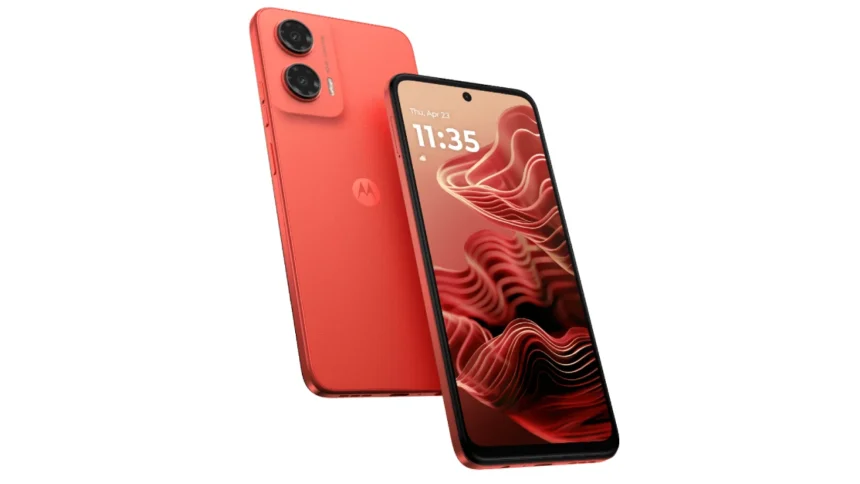 Motorola G35 5G smartphone in red color with dual rear cameras