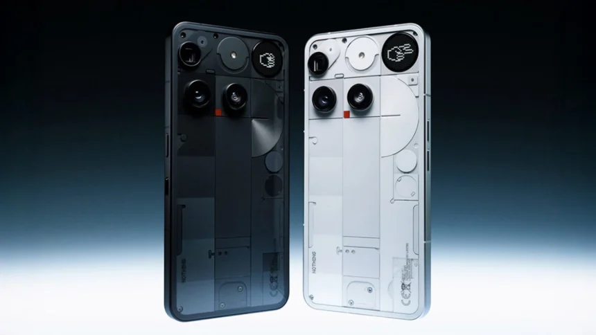 Transparent design of Nothing Phone (3) in black and white colors