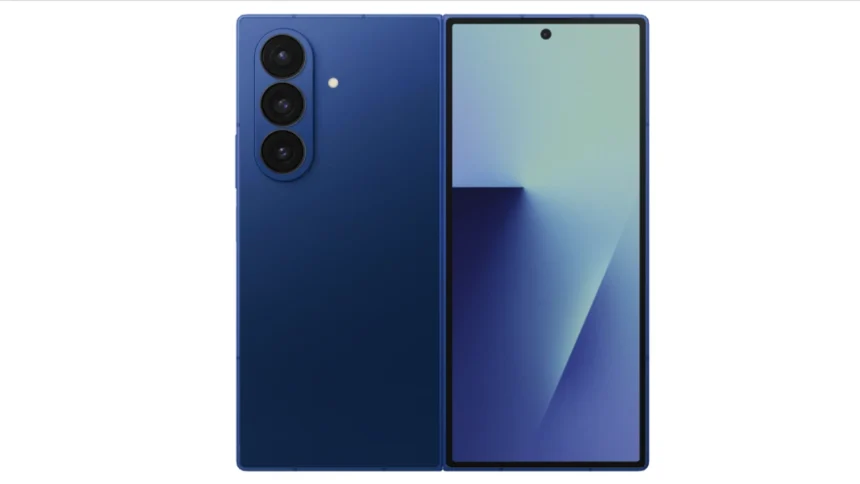 Samsung Galaxy Z Fold 7 in Blue Color with Triple Rear Cameras and Inner Foldable Display