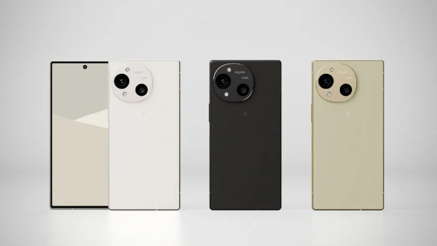 Sharp Aquos R10 smartphone in three color variants front and back view