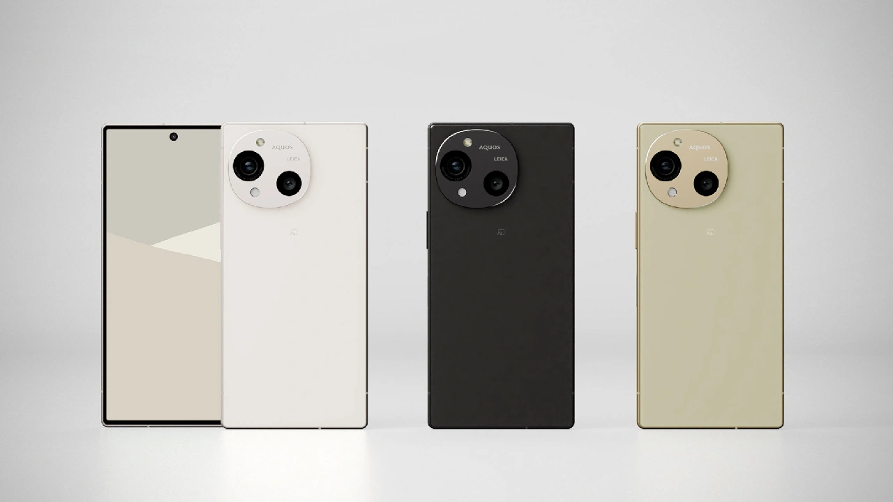 Sharp Aquos R10 smartphone in three color variants front and back view