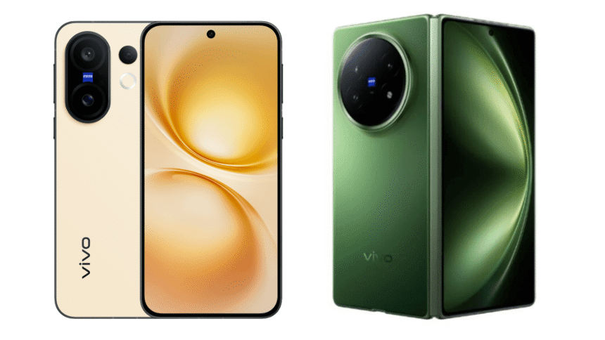 Vivo X200 FE smartphone (gold) and Vivo X Fold 5 foldable phone (green) side-by-side.