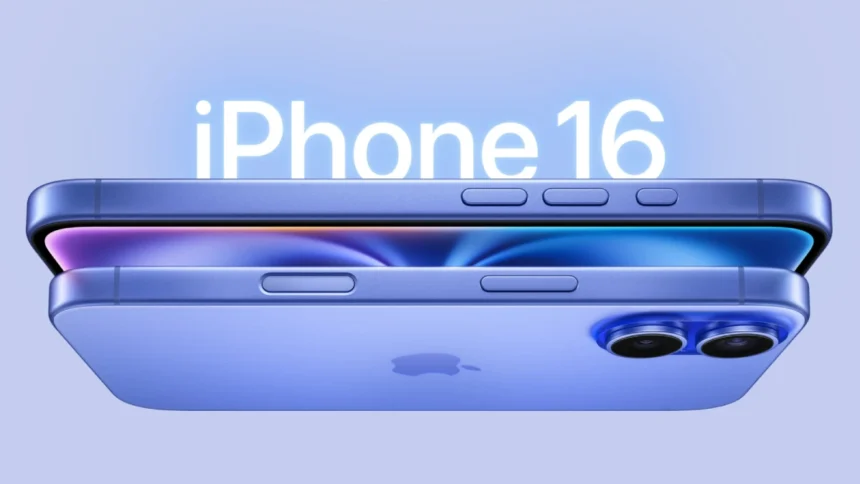 iPhone 16 front and back design in blue color